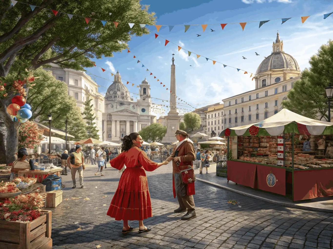 A vibrant image depicting a lively street festival organized by COMITE D ANIMATION DE CHARRON, showcasing people of all ages enjoying music, food, and artistic performances.