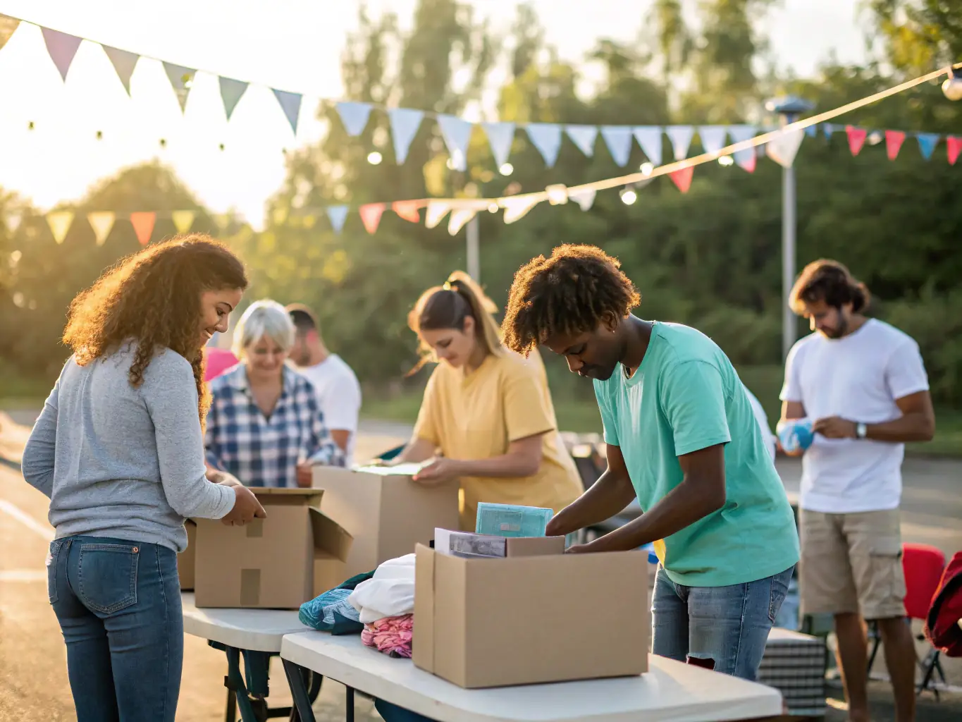 A photograph capturing volunteers from COMITE D ANIMATION DE CHARRON working together to set up for a local event in Charron, demonstrating their dedication and teamwork.