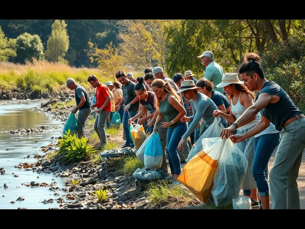 A photograph capturing a group of volunteers working together during a community cleanup event organized by COMITE D ANIMATION DE CHARRON, showcasing their dedication to improving the local environment.