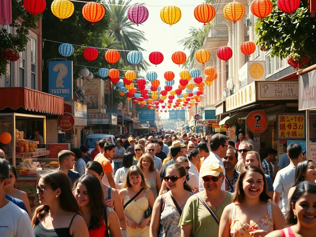 A vibrant image depicting a lively street festival organized by COMITE D ANIMATION DE CHARRON, showcasing diverse cultural performances, food stalls, and community members enjoying the festivities.